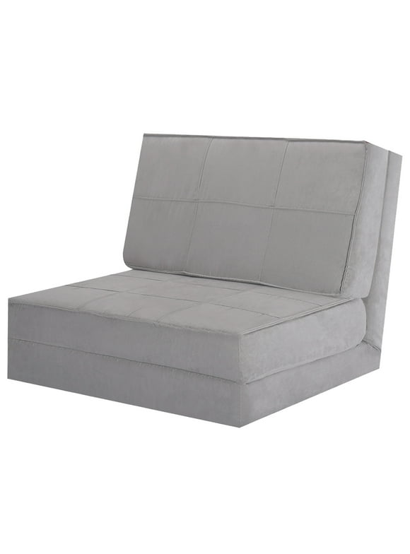 Costway Convertible Fold Down Chair Flip Out Lounger Sleeper Bed Couch Grey
