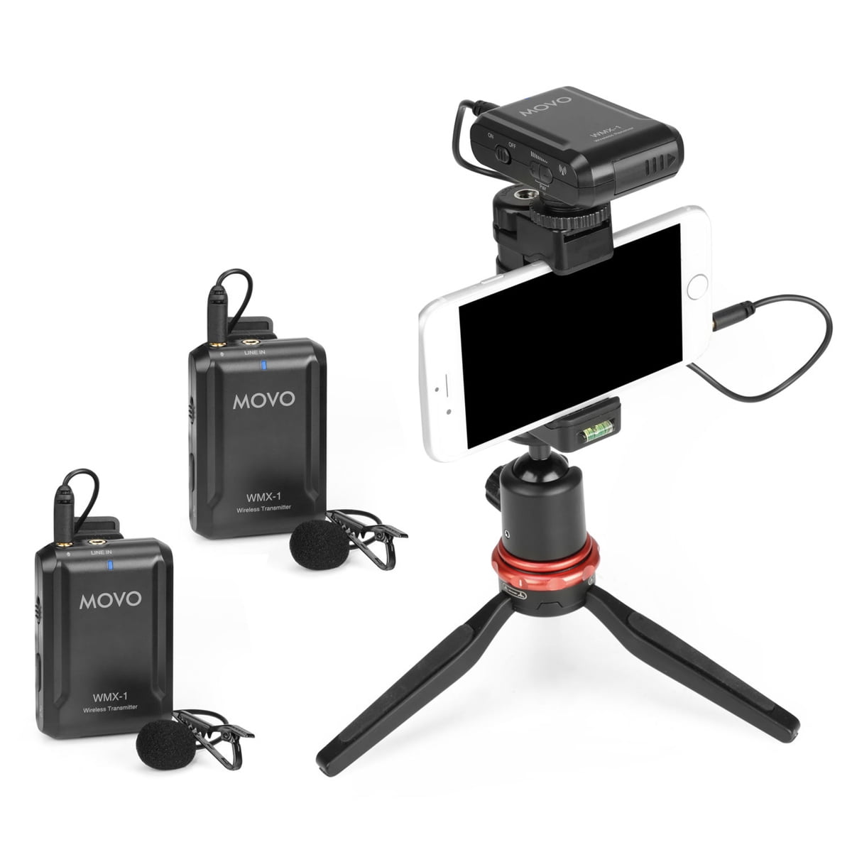 Movo Photo WMX-1-DUO 2.4GHz Dual Wireless Lavalier Microphone System with 2x Lavalier Microphone, 200' Range