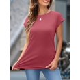 thumbnail image 5 of Womens Summer Tops Cap Sleeve Spring T Shirts Ruched Business Casual Dressy Fashion Clothes Outfits 2025 Wine red L, 5 of 7