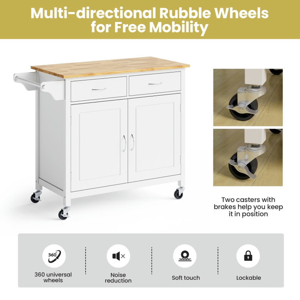 Finihen Rolling Storage Cabinet Cart, Kitchen Island Cart, Modern Rolling Kitchen Cart Island with Wooden Top, for Kitchen, Dining Room, White Finihen Rolling Storage Cabinet Cart, Kitchen Island Cart, Modern Rolling Kitchen Cart Island with Wooden Top, for Kitchen, Dining Room, White