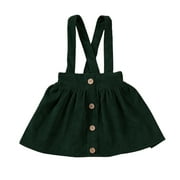 Baby Girls Solid Suspender Dress Bowknot Button Sleeveless Strap Backless Ruffle Velvet Dress