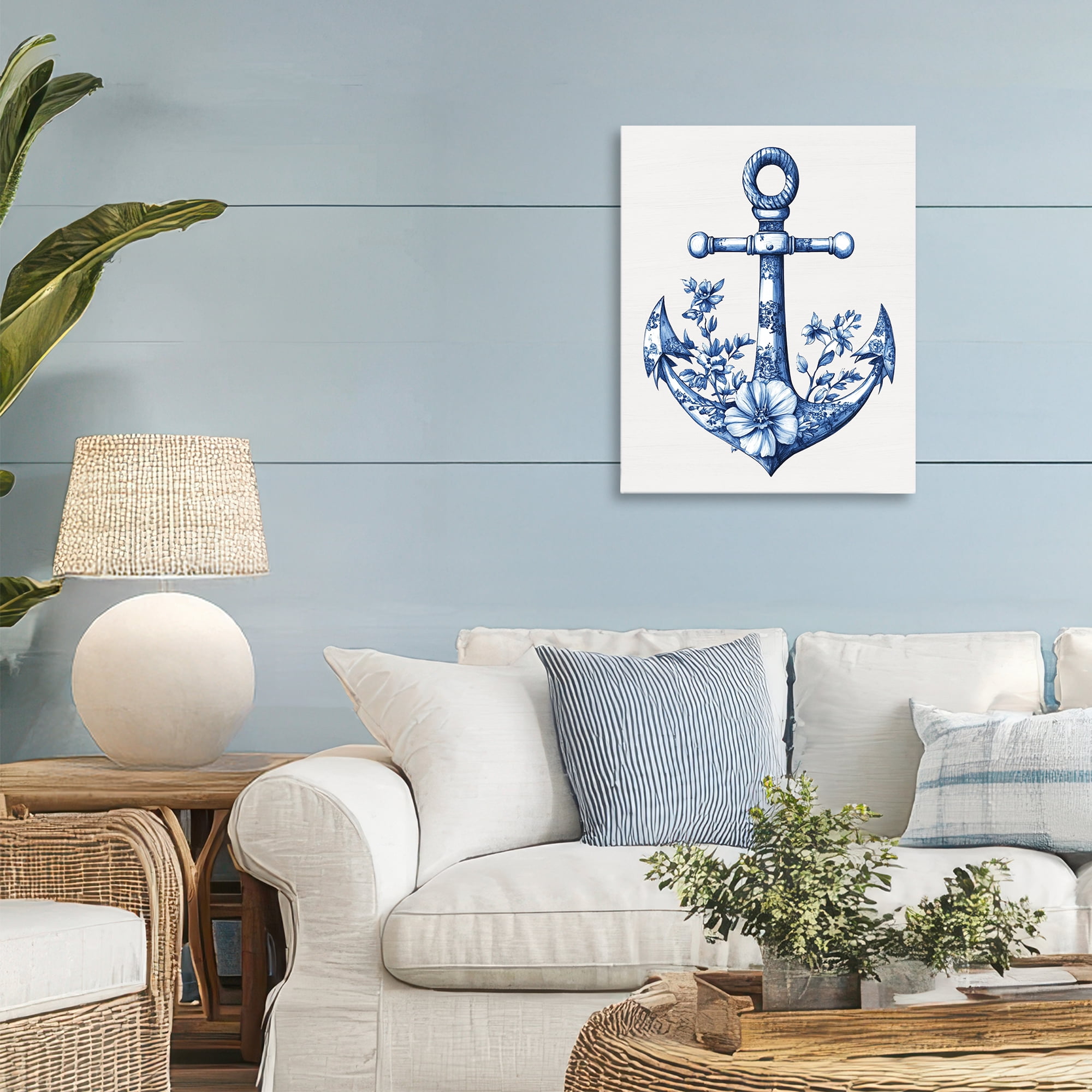 Toile Patterned Anchor Canvas Wall Art, design by Lettered and Lined