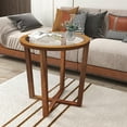 thumbnail image 2 of Gymax Table d'Appoint Ronde Moderne avec Plateau en Verre Trempé Transparent Pieds en Bois d'Acacia Massif, 2 of 10