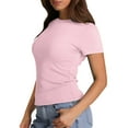 thumbnail image 4 of Womens Short Sleeve Crop Tops Athletic Juniors Layering Workout Tops Y2k Outfit Thermal Crew Neck Tight Shirt Trendy Slim Fitted Teen Girls Athletic Basic Tee Pink L, 4 of 8