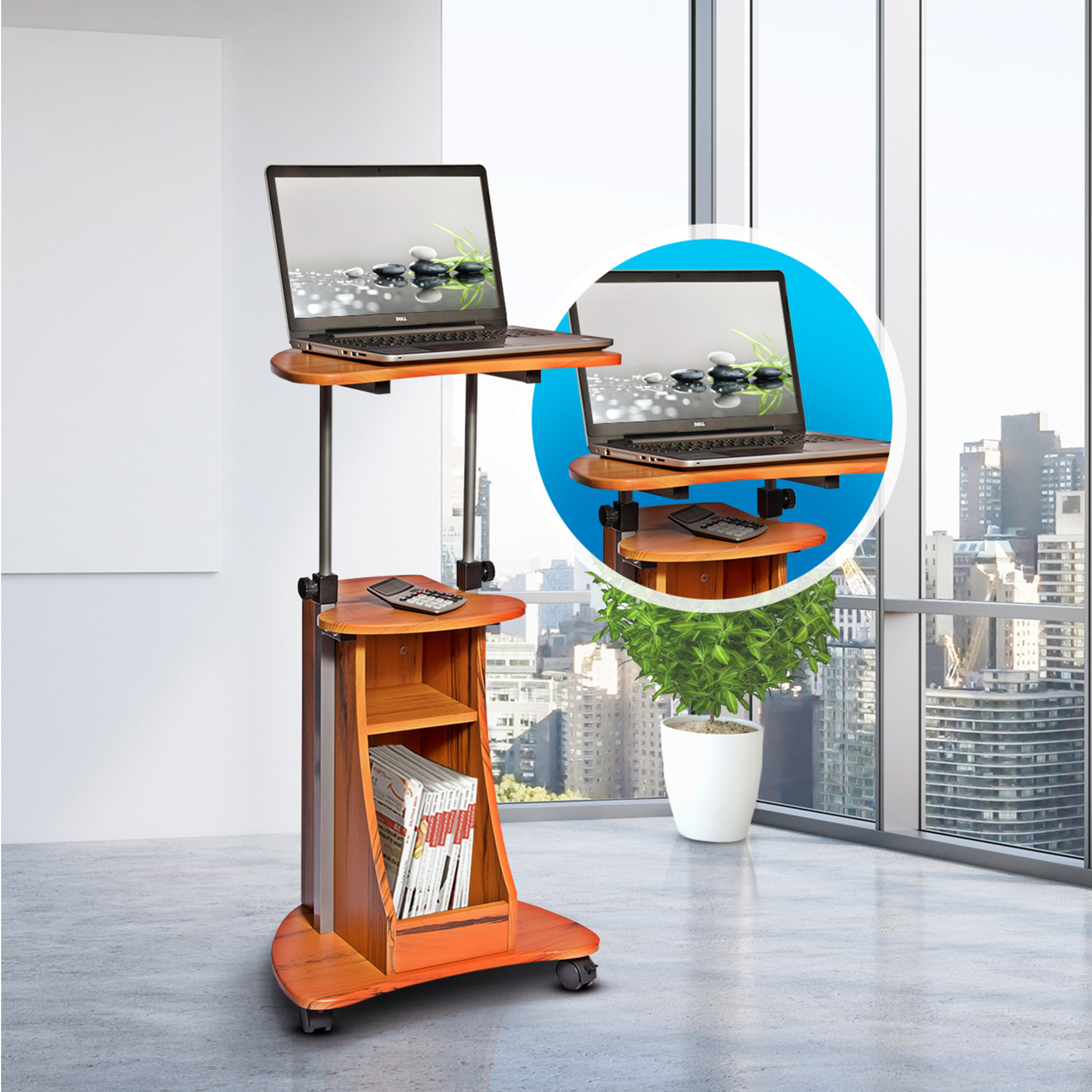SitToStand Rolling Adjustable Height Laptop Cart With Storage