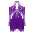 thumbnail image 3 of Jowowha Women's Color Block Figure Skating Dress Long Sleeve Asymmetrical Lyrical Contemporary Costume Purple L, 3 of 7