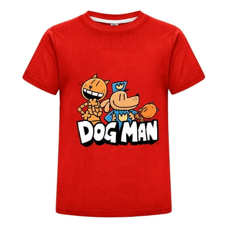 Dog Man and Cat Characters Kids Boys Girls T-Shirt – Fun Group Comic Tee Top with Soft Fabric