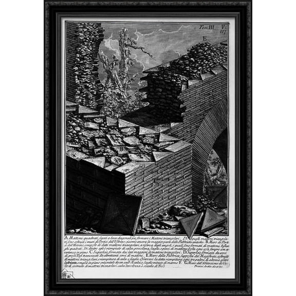The Roman antiquities, t. 3, Plate V. Construction details of walls Entries Ustrine 28x40 Large Black Ornate Wood Framed Canvas Art by Giovanni Battista Piranesi
