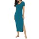 thumbnail image 2 of INSPIRE CHIC Pijamas de Mujer Vestido Largo de Noche con Escote en V y Abertura Lateral Talla XS Color Azul Pavo Real, 2 of 6