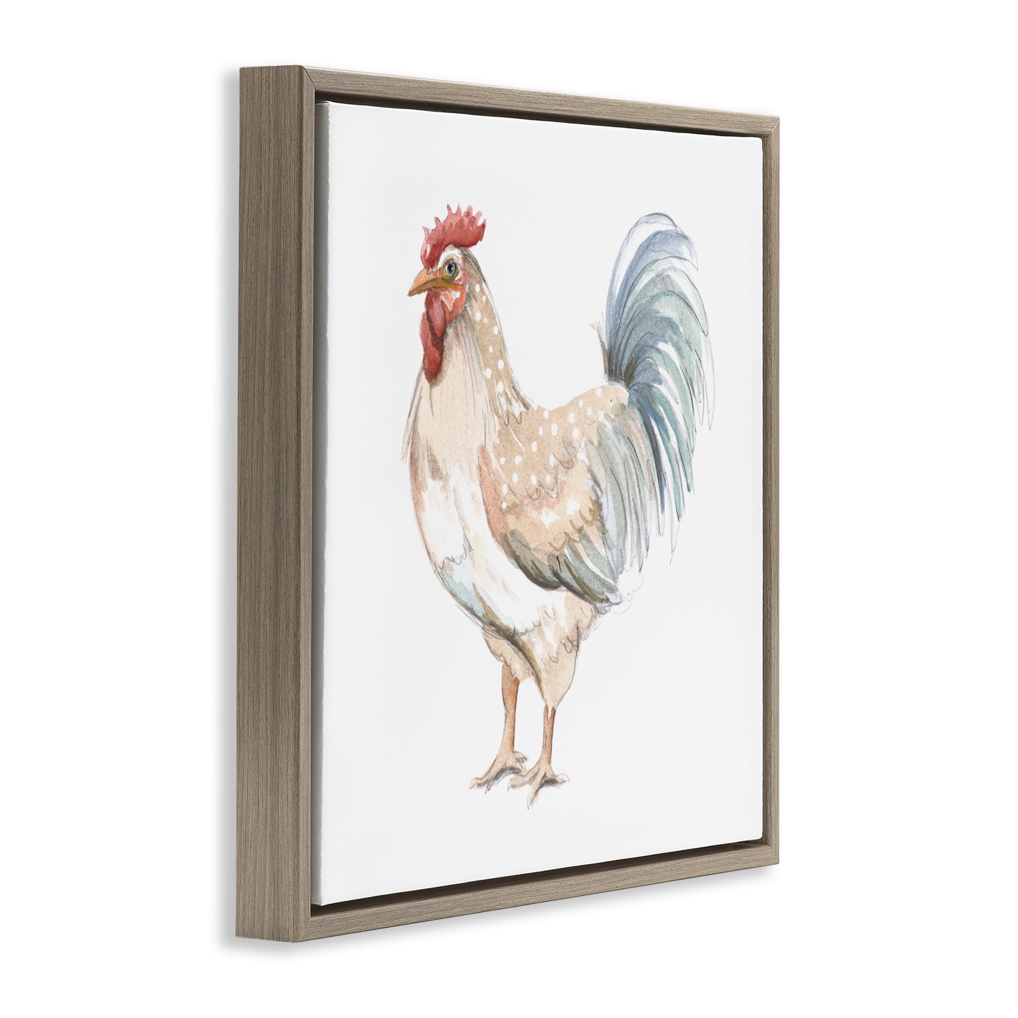 Stupell Industries Watercolor Rooster Sketch Brown Framed Floater Canvas Wall Art, design by Patricia Pinto