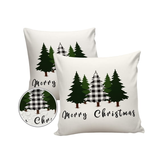 Pack of 2 Outdoor Pillow Covers, Black White Checked Christmas Tree Waterproof Square Throw Pillowcase Cushion Decorative Pillow Covers for Couch Patio Tent, 20x20 in