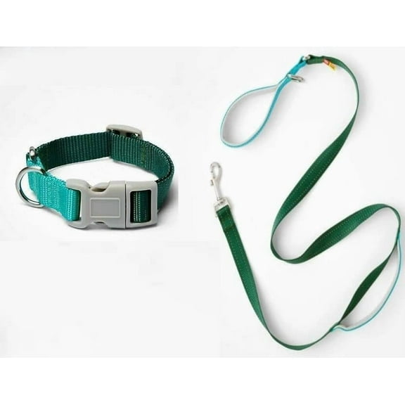 Pet Dog Leash and Collar Set Colorblock (Small, Green/Teal)