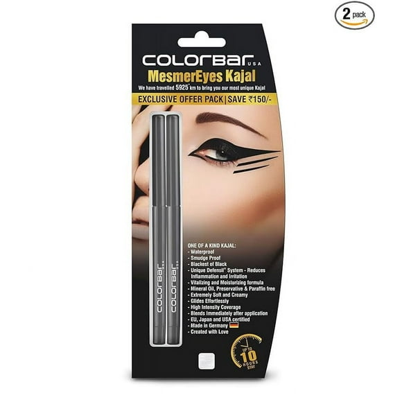 Colorbar Cosmetics MesmerEyes Kajal Duo, Black, 0.70 g (Pack of 2) | Lasts upto 10 hours | Nourishing | Waterproof
