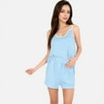 thumbnail image 4 of Women's Ribbed Lounge Set with Contrast Trim Sleeveless Top and Elastic Waist Shorts - X Large, Light Blue, 4 of 7
