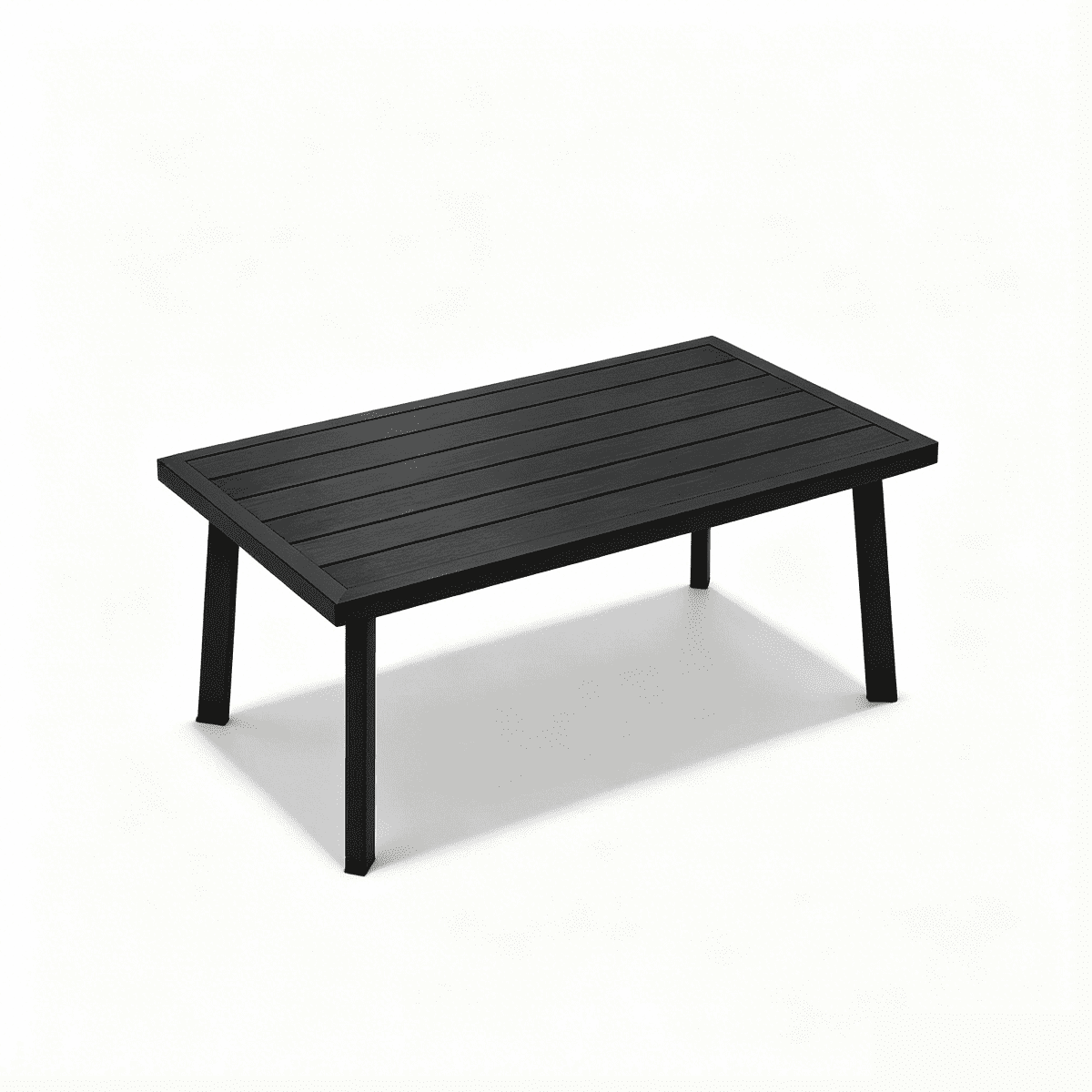 35 in Patio Rectangle Coffee Table with Wood Grain Texture, Black