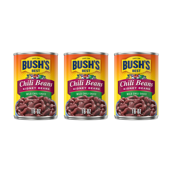 Bush's Chili Beans, Canned Kidney Beans in Mild Chili Sauce, 16 Oz Can (Pack of 3)