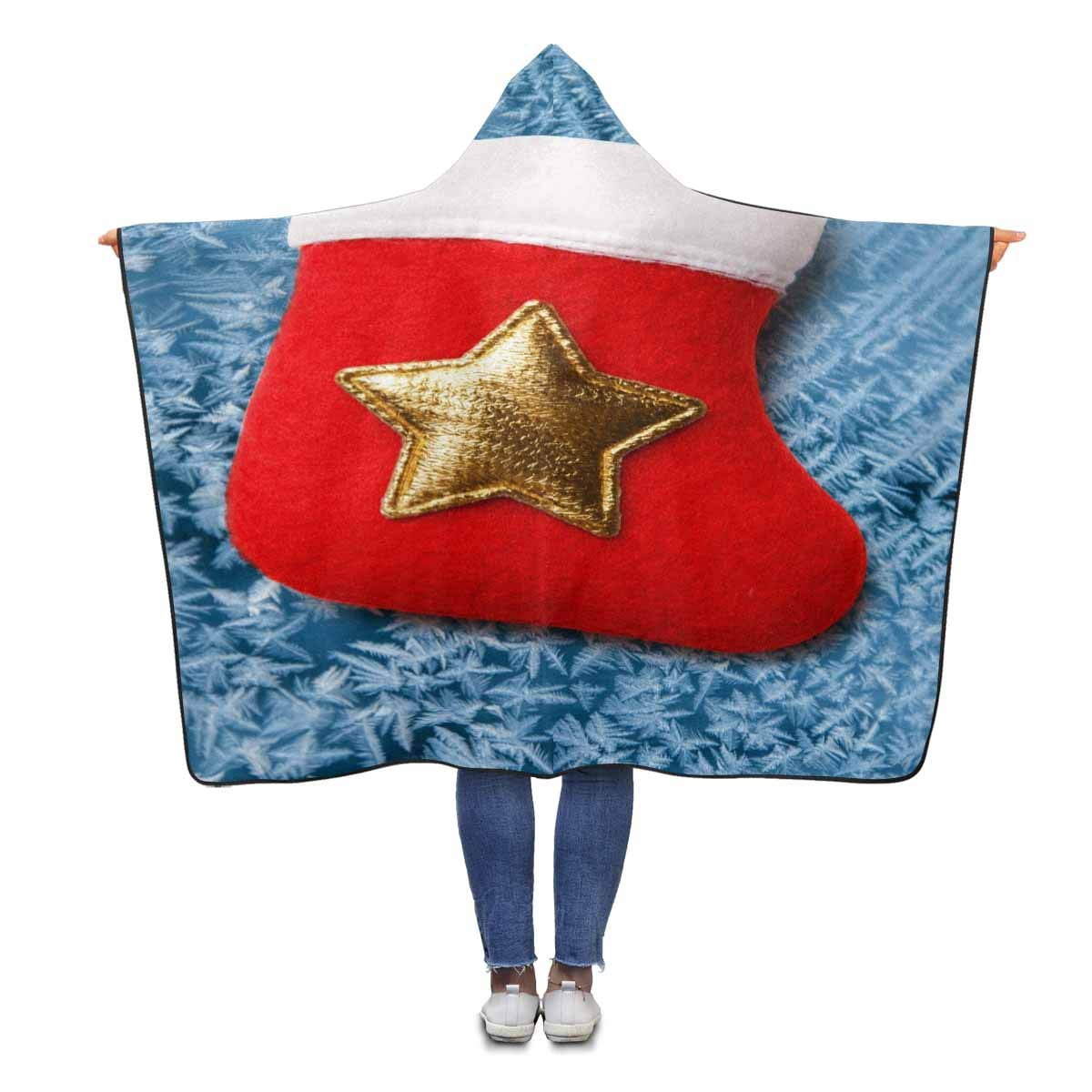 HATIART Red Christmas Stocking Hooded Blanket 56x80 inches Adults Girls