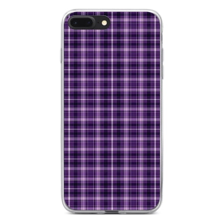 DistinctInk Clear Shockproof Hybrid Case for iPhone 7 PLUS / 8 PLUS (5.5 Screen) - TPU Bumper Acrylic Back Tempered Glass Screen Protector - Purple Black Plaid