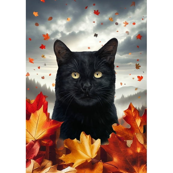 Shorthair Black Cat - Best of Breed Fall Leaves Outdoor Garden Flag 12" x 17" Mailbox Flag Dog Flag