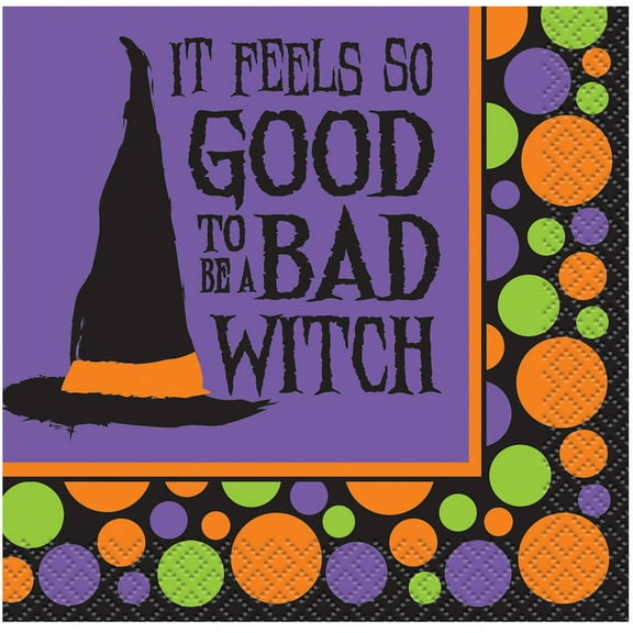 Bad Witch Halloween Paper Cocktail Napkins, 5 in, 16ct