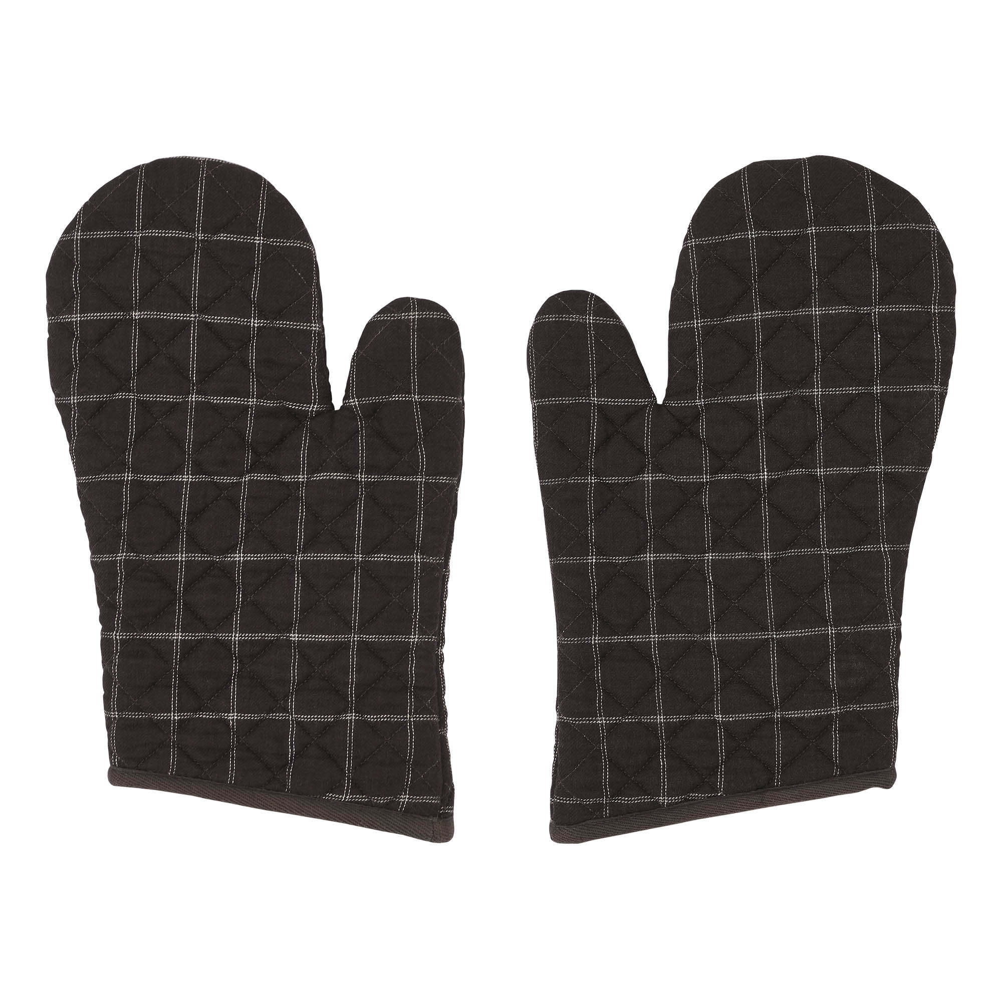 VHC Brands Cotton Oven Mitt Set of 2, Appliqued, Heat Resistant, Baking Glove Pot Holder, Kitchen Mitts, Wyatt Collection, 12.5x8, Espresso