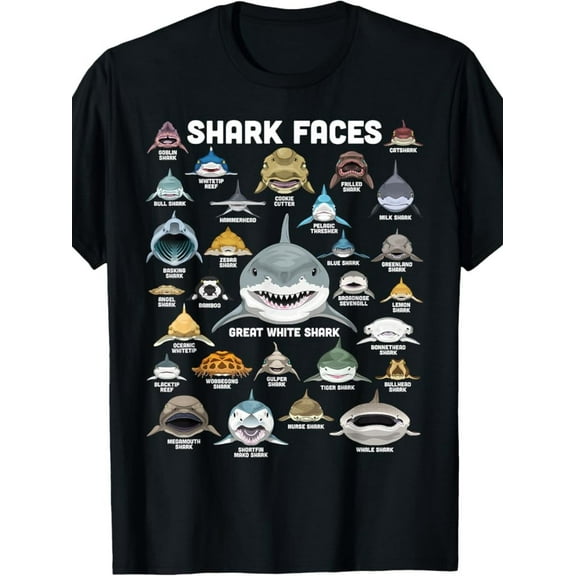 [180g Shark T-Shirt] 180g Funny Marine Biology Shark T-Shirt, 100% Made in USA | Shark Faces Shirt Types of Shark
