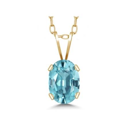 1.20 Ct Oval Blue Zircon 14K Yellow Gold Pendant With Chain