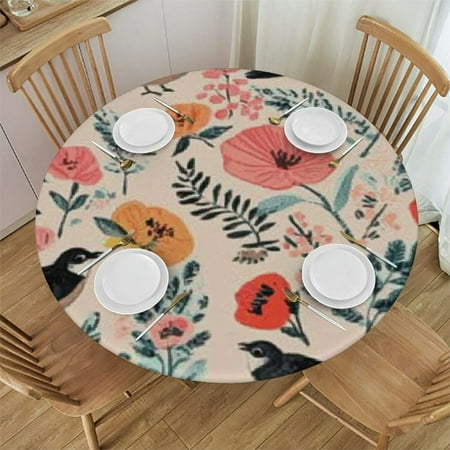 

Sheronv Flower Pattern Round Table Cover Stain Resistant Washable Indoor Outdoor Tablecloth for Kitchen Dining Wedding Parties 100% Polyester Waterproof Table Cover 54 -58