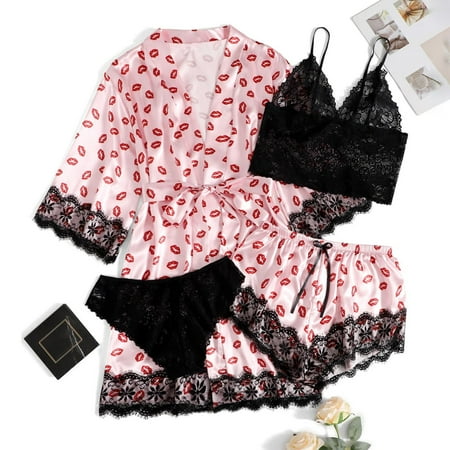 

Cathalem plus Size Lingerie for Women 4x Women s Placket Silk Night Lingerie Women s Tops And Matching Underwear for Couples Set Underwear Pink Medium
