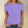 thumbnail image 3 of Scyoekwg Womens Short Sleeve T Shirts Round Neck Basic Tops Lightweight Dressy Casual Blouses Loose Trendy Solid Color Blouses (Purple,XXL), 3 of 5
