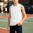 thumbnail image 2 of justHIGH Boys Cotton Tank Tops Kids Summer Sleeveless T-Shirts Casual Loose Fit Crew Neck Shirts Plain Basic Tees 3-14 Years White,5-6 Years, 2 of 7