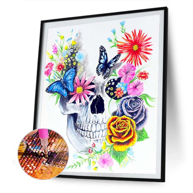 Cuadros Decorativos Kit de pintura de diamante 5D mariposa flor calavera taladro redondo completo Rhinestone DIY Tmvgtek embutido en tela