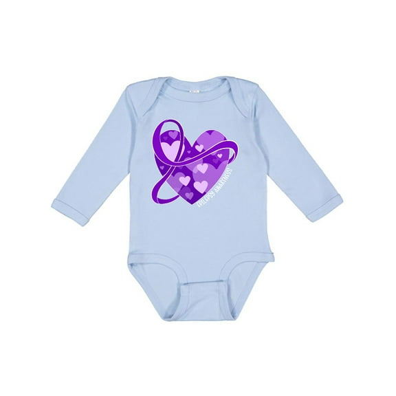 Inktastic Epilepsy Awareness Purple Ribbon Around Heart Boys or Girls Long Sleeve Baby Bodysuit