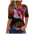 thumbnail image 2 of Fiudx Ofertas Flash Del Día Blusa de Manga Corta Estampada a La Moda para Mujer, Blusas Informales con Cuello En V, 2 of 3