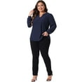thumbnail image 3 of DARING DIVA Women's Plus Women's V Neck Long Sleeve Hollow Blouse 1X Navy Blue, 3 of 6