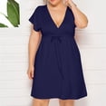 thumbnail image 4 of Vestido de Verano de Manga Corta para Mujeres de Verano Sexy de Tamaño Grande Vestido de Cuello en V de Color Sólido, Poliéster, 4 of 8