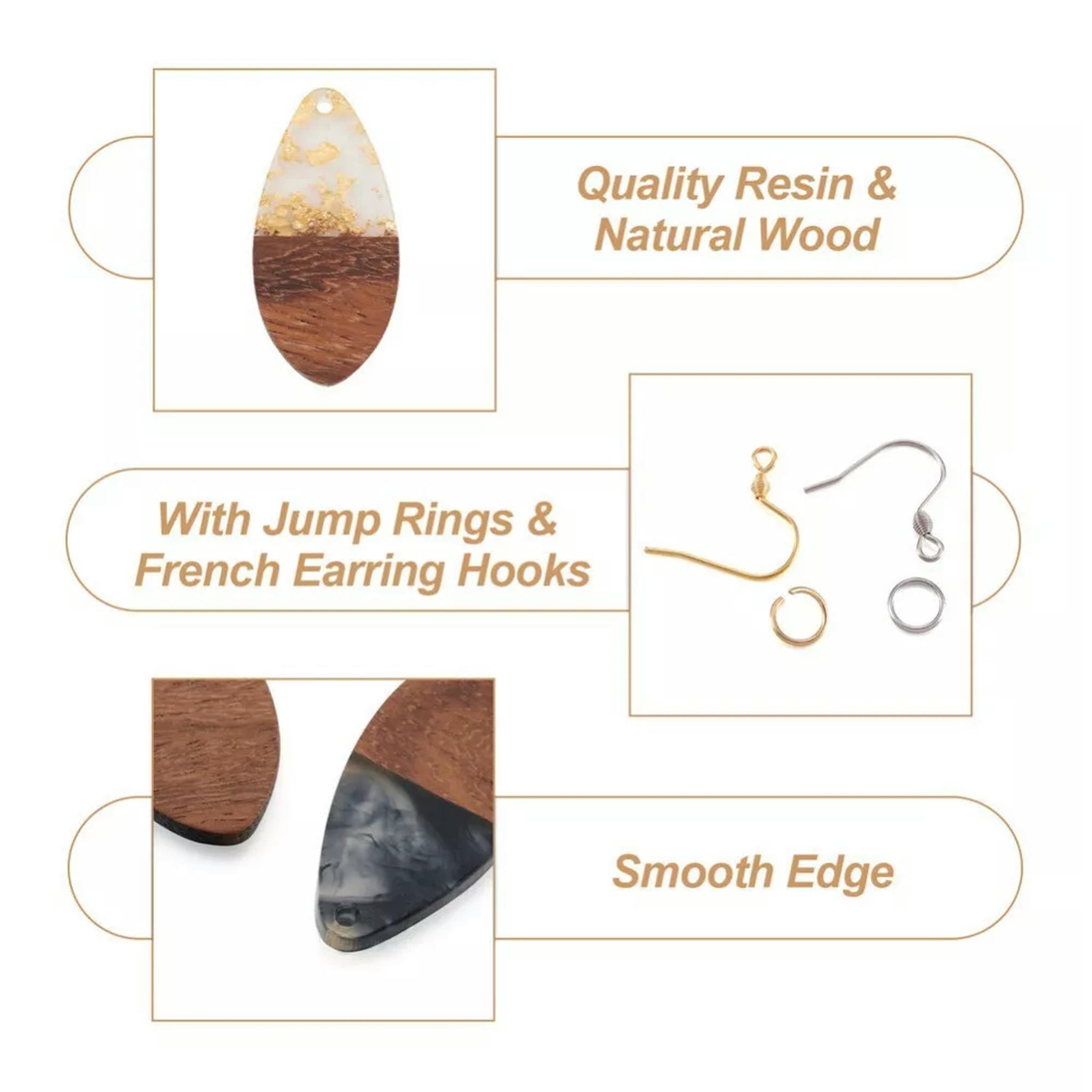 U8MO 1 Box Resin Wood Pendants Earring Hooks DIY Teardrop Dangle Earrings Making Kit