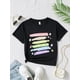 thumbnail image 1 of Girls' Summer Fashion Korean-Style Casual Black Tee with Colorful Rainbow & Positive Affirmation Print, Round Neck Short Sleeve Top in Cotton - Perfect for Casual Attire, 1 of 7