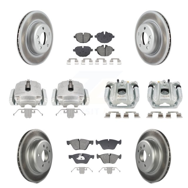 Transit Auto Front Rear Disc Brake Caliper Coated Rotors and Semi-Metallic Pads Kit (10Pc) for Car BMW 528i xDrive Without Performance Brakes with 330mm Diameter Rotor KCG-101123S