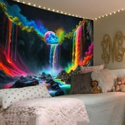 Simpkeely Blacklight Fantasy Waterfall Planet Tapestry UV Reactive Nature Tapestry Neon Landscape Mountain Wave Tapestry Wall Hanging - 51.2 x 59.1