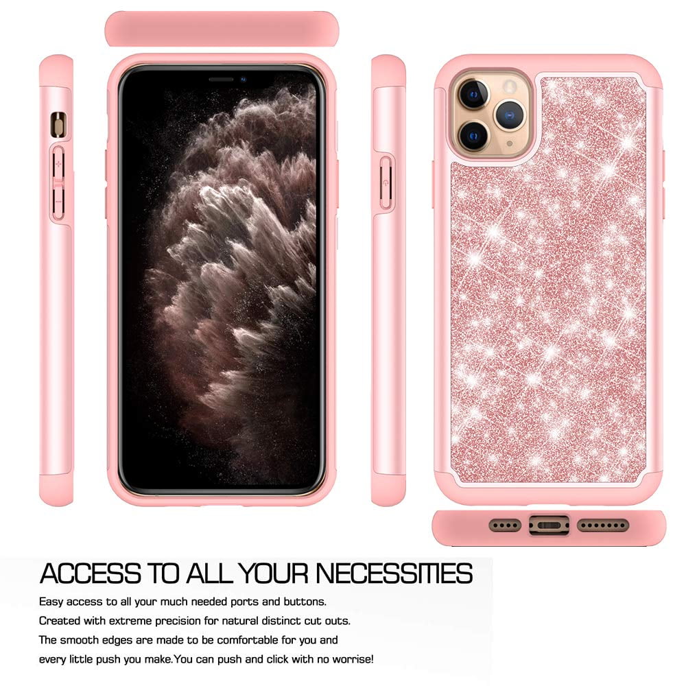 Iphone 11 Pro Max Case Cute Girls Women W Tempered Glass Screen Protector Heavy Duty Protective Phone Cover Case For Nbsp Apple Iphone 11 Pro Max Glitter Rose Gold Walmart Com Walmart Com