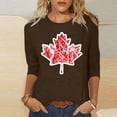 thumbnail image 4 of qucoqpe Women's Summer Fashion Maple Leaf Printed Blouses Tops Casual Loose Fit Crew Neck 3/4 Sleeve Shirts, 4 of 5
