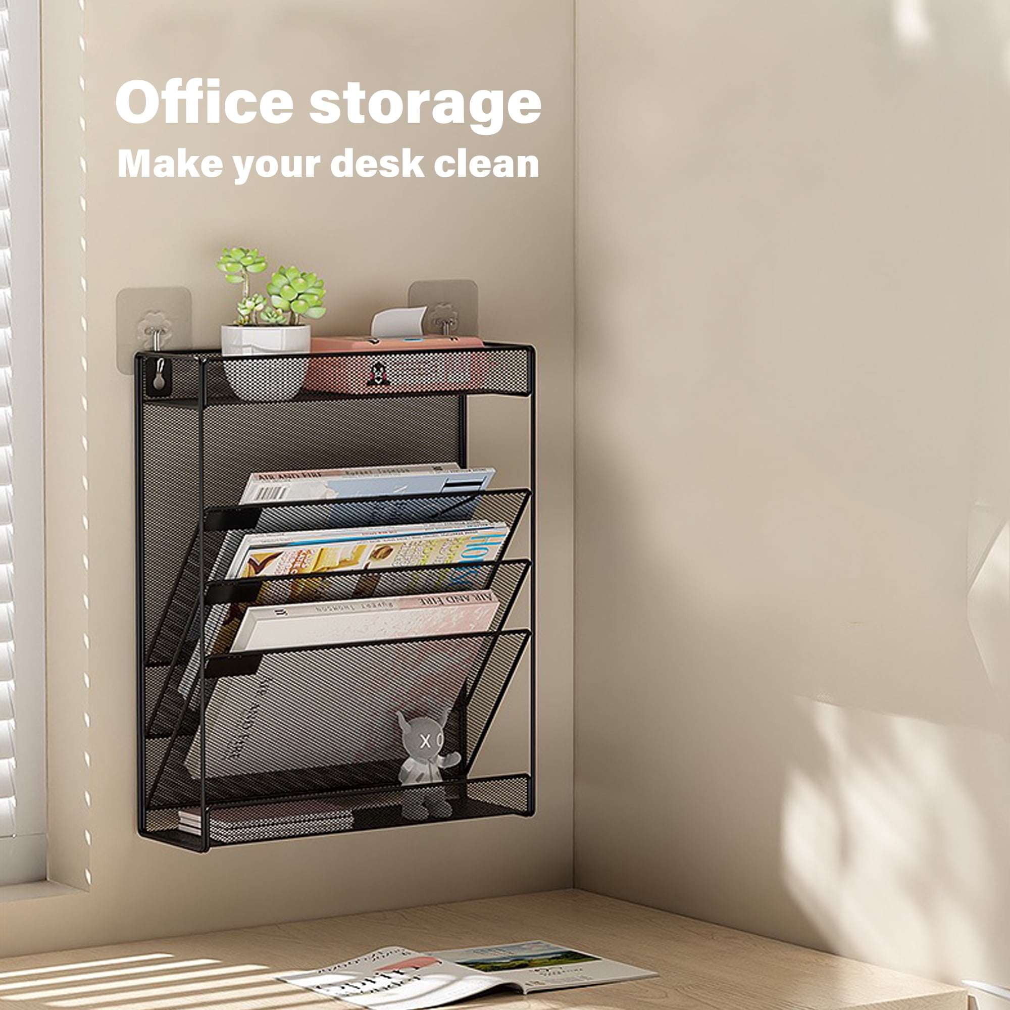 Junjian 5-Tier Black Hanging File Organizer, Wall File Organizer, Office Organizer Holder Rack, Wall Organizer for Office, Folder , Home, Class Room