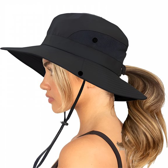 TELOLY Womens Summer Sun-Hat Outdoor Uv Protection Fishing Hat Wide Brim Foldable Beach Bucket Hat with Ponytail Hole