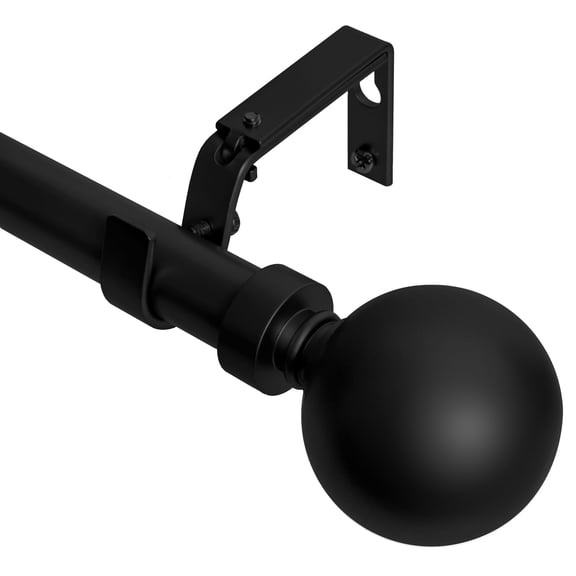 MERIVILLE 1" Single Curtain Rod Set, Adjustable 48-84 Inches, Ball Finials, Black