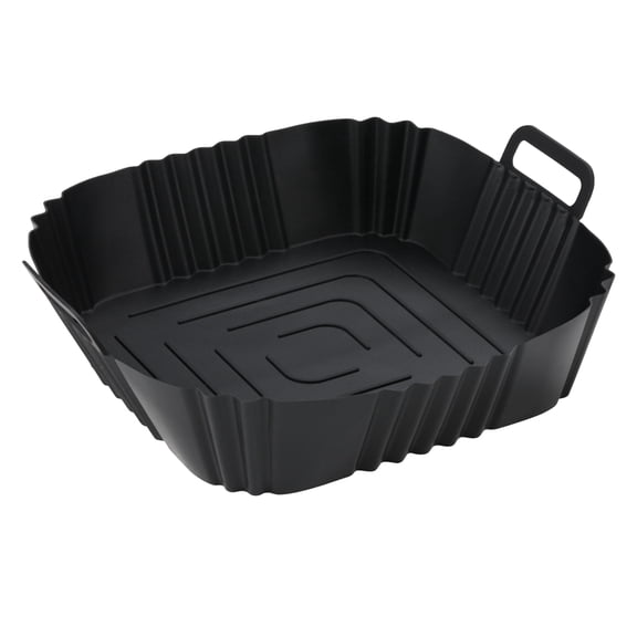 Square Silicone Air Fryer Liners with Handles,Reusable and Heat-Resistant Non-Stick Baking Pan for Kitchen Oven,Easy Clean Air Fryer Basket Accessory,Black