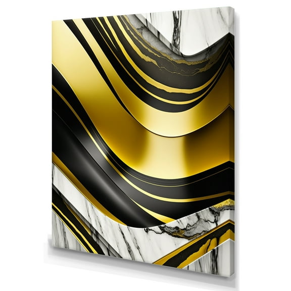 Designart Abstract Geode Marble Waves Gold I Canvas Wall Art