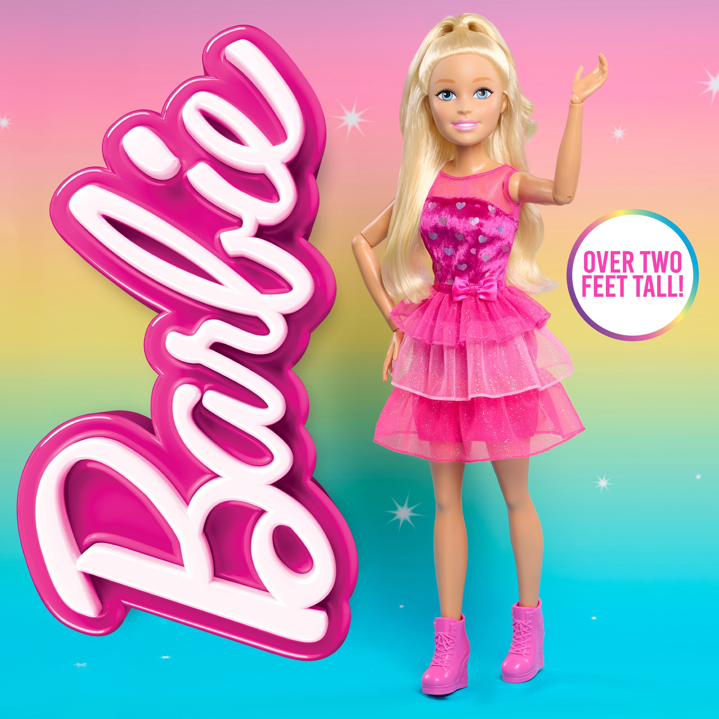 Barbie 28-Inch Fashion Doll, Large Blonde Doll with Removable Shimmery Dress and Shoes, Poseable Arms and Legs, and Brushable Hair, Toddler Toys, Ages 3 and up