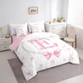 thumbnail image 2 of Manfei Girls Cartoon Personalized Initial E Bedding Comforter Set 7 Pieces,Ribbon Bowknot Pearl Print Full Bedding Set for Kids Teens,Pink Reversible,Microfiber Bedroom Decor, 2 of 7