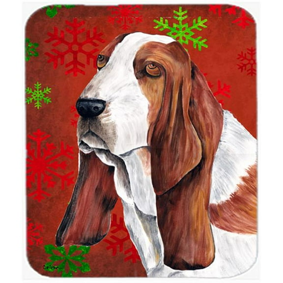 Basset Hound Red And Green Snowflakes Christmas Mouse Pad, Hot Pad Or Trivet